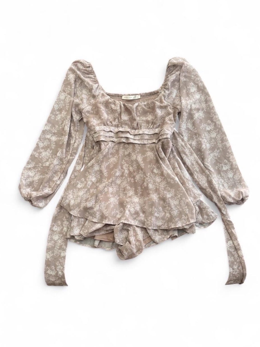 Altar'd State Taupe Floral Ruffled Peasant Romper